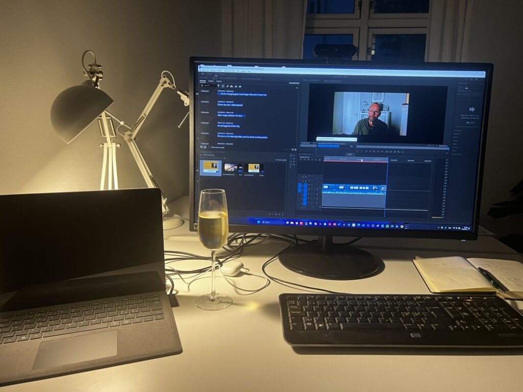 Picture of a desk with an open laptop. Adobe Premier Pro is open, and the MP4 file of a client is ready to be edited.
We live Video & Podcast Quality Tips as a matter of Nature.